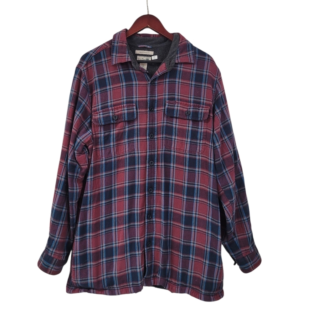 L.L. Bean Fleece Lined Flannel Shirt Jacket Men's Large Tall LT Plaid Shacket